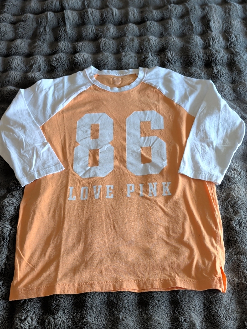 PINK Victoria's Secret Peach & White Raglan '86' Tee Women's Medium